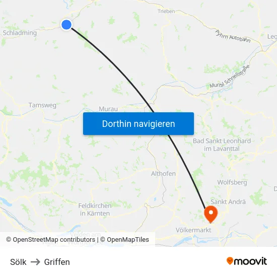 Sölk to Griffen map