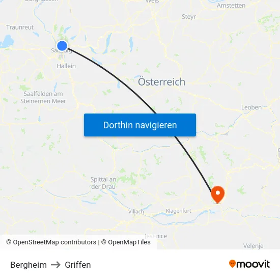 Bergheim to Griffen map