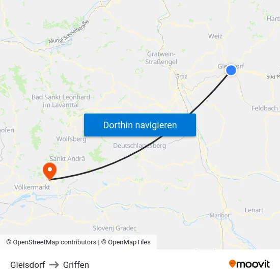 Gleisdorf to Griffen map