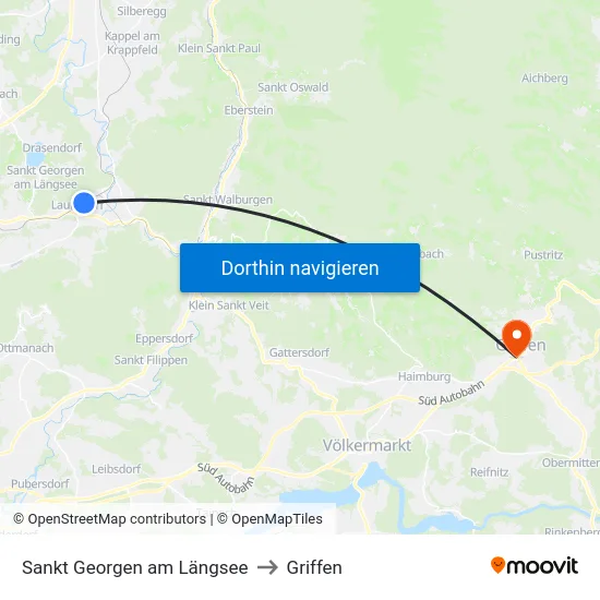 Sankt Georgen am Längsee to Griffen map