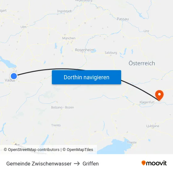 Gemeinde Zwischenwasser to Griffen map