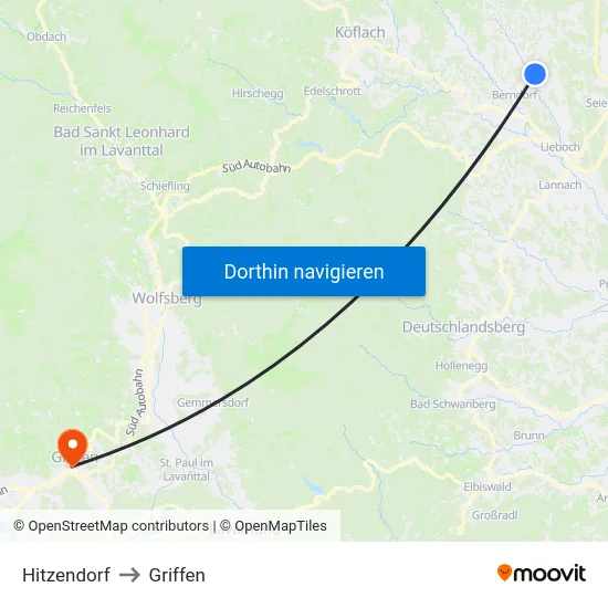 Hitzendorf to Griffen map