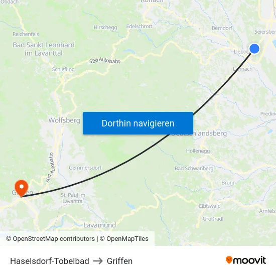 Haselsdorf-Tobelbad to Griffen map