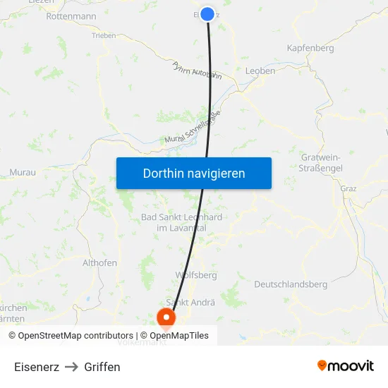 Eisenerz to Griffen map