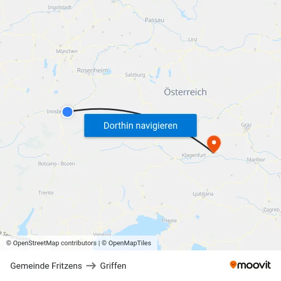Gemeinde Fritzens to Griffen map
