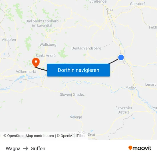 Wagna to Griffen map