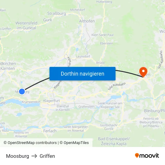 Moosburg to Griffen map