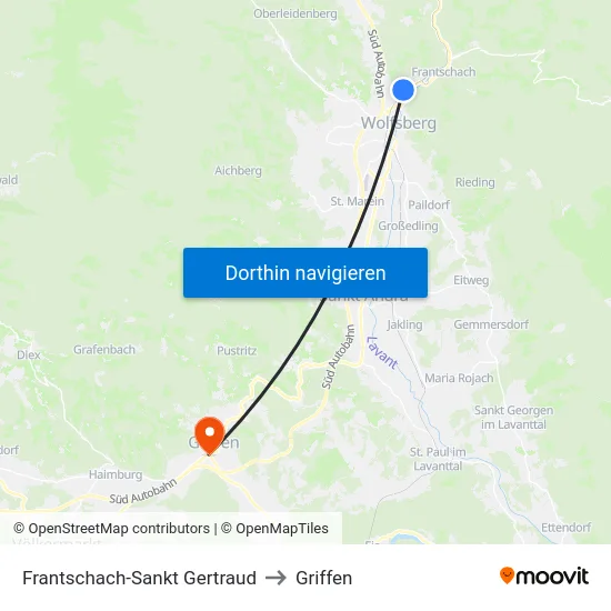 Frantschach-Sankt Gertraud to Griffen map