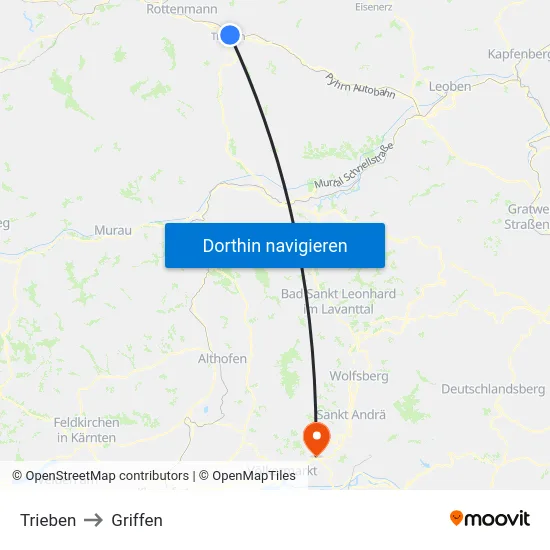 Trieben to Griffen map