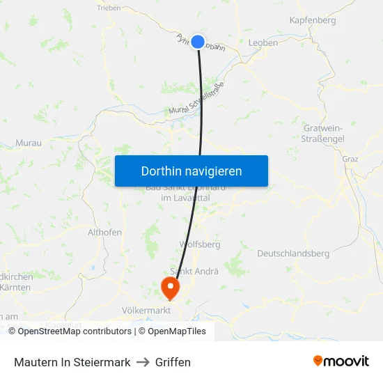 Mautern In Steiermark to Griffen map