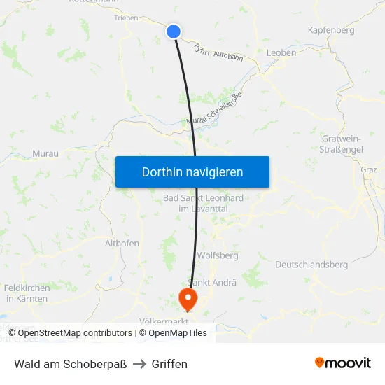 Wald am Schoberpaß to Griffen map