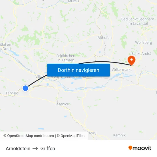 Arnoldstein to Griffen map