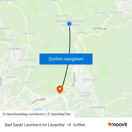 Bad Sankt Leonhard Im Lavanttal to Griffen map