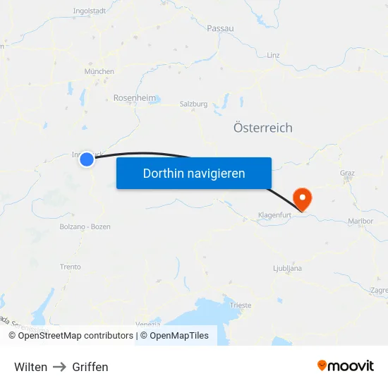 Wilten to Griffen map