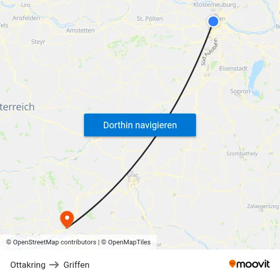 Ottakring to Griffen map