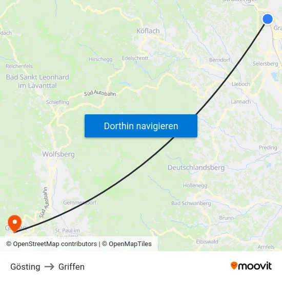 Gösting to Griffen map