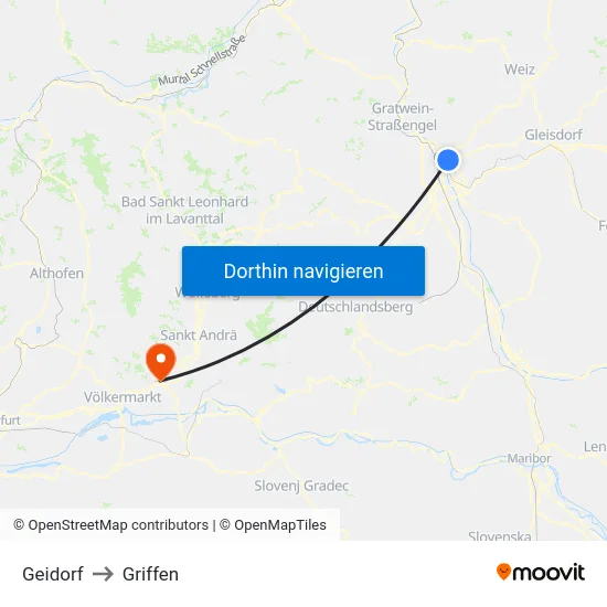 Geidorf to Griffen map