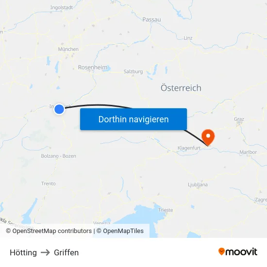 Hötting to Griffen map