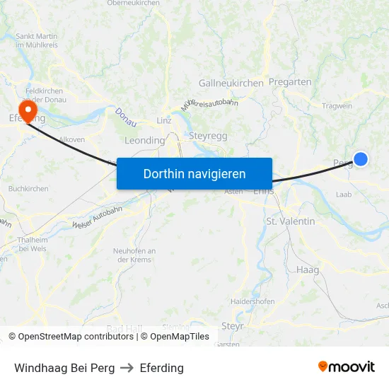 Windhaag Bei Perg to Eferding map