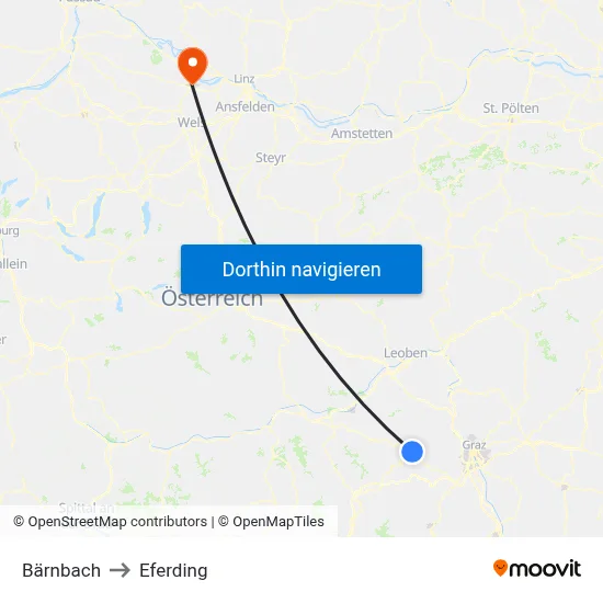 Bärnbach to Eferding map