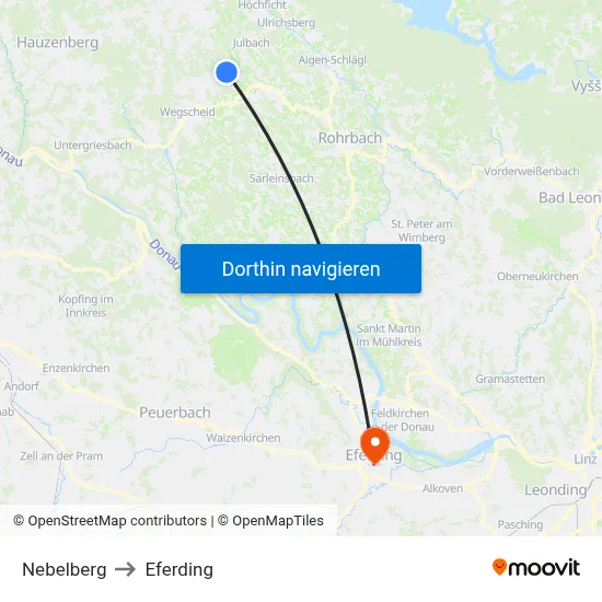 Nebelberg to Eferding map