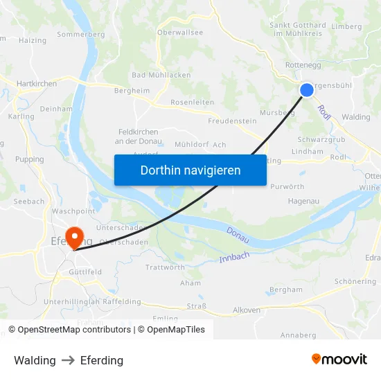 Walding to Eferding map