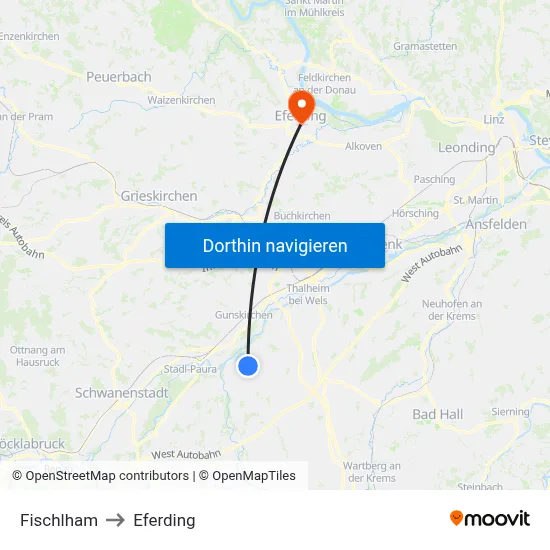 Fischlham to Eferding map