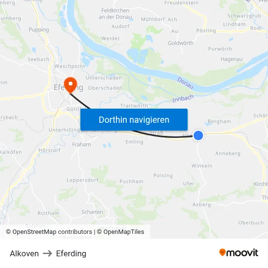Alkoven to Eferding map