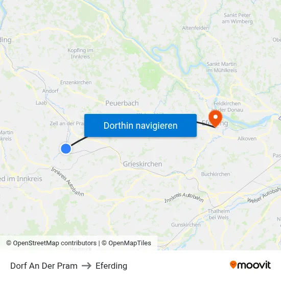 Dorf An Der Pram to Eferding map