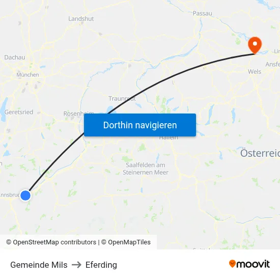 Gemeinde Mils to Eferding map