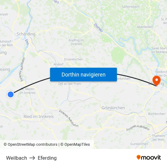 Weilbach to Eferding map