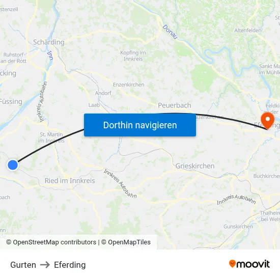 Gurten to Eferding map