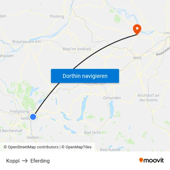 Koppl to Eferding map