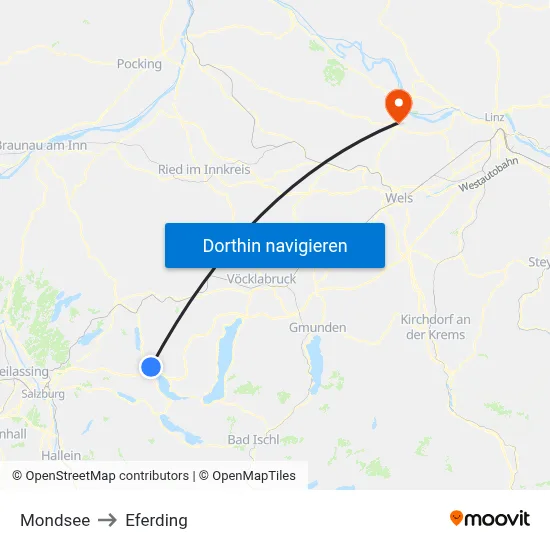 Mondsee to Eferding map