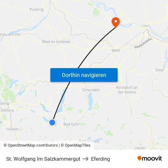 St. Wolfgang Im Salzkammergut to Eferding map