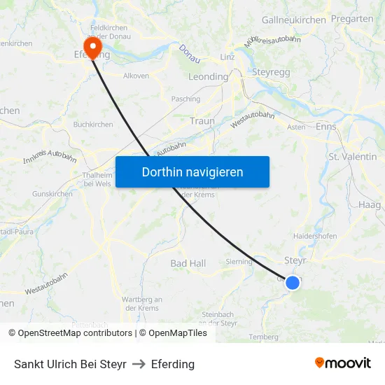 Sankt Ulrich Bei Steyr to Eferding map