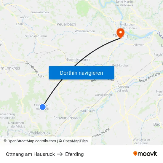 Ottnang am Hausruck to Eferding map