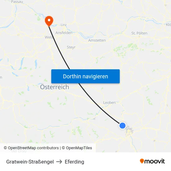 Gratwein-Straßengel to Eferding map