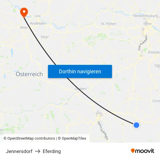 Jennersdorf to Eferding map