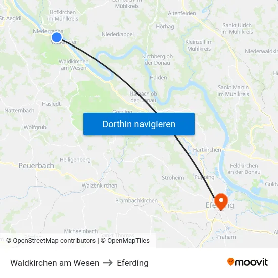 Waldkirchen am Wesen to Eferding map