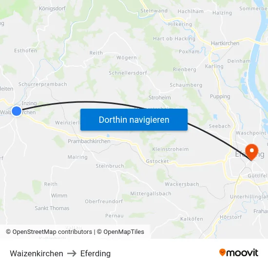 Waizenkirchen to Eferding map