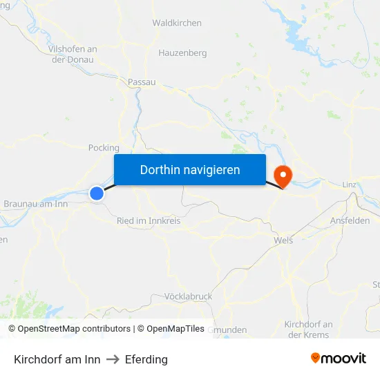 Kirchdorf am Inn to Eferding map