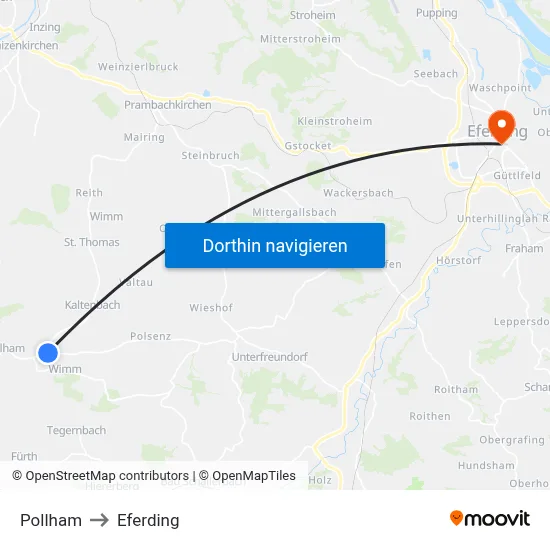 Pollham to Eferding map