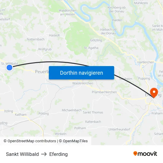Sankt Willibald to Eferding map