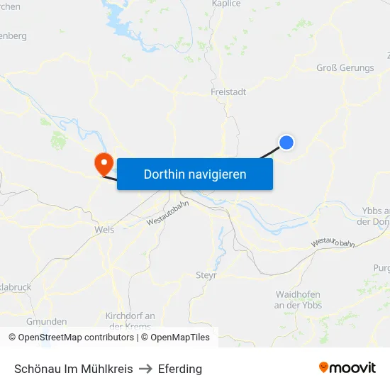 Schönau Im Mühlkreis to Eferding map