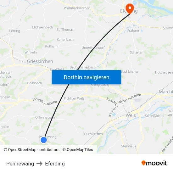 Pennewang to Eferding map