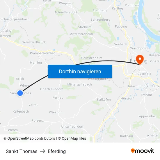 Sankt Thomas to Eferding map