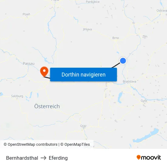 Bernhardsthal to Eferding map