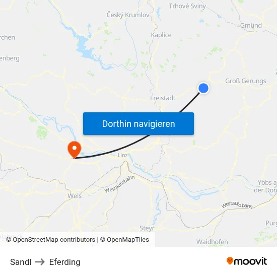 Sandl to Eferding map