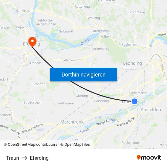 Traun to Eferding map